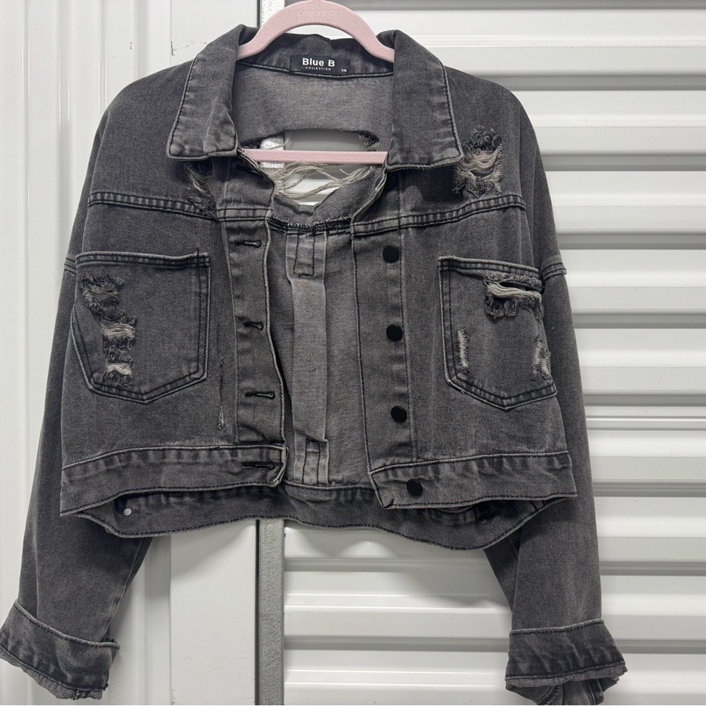 Women's Distressed Gray/Stressed Black  Denim Jacket